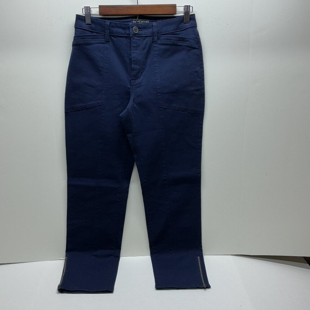 Utility Jeans Blue Susan Graver Regular Stretch Twill Ankle Length & Ankle Zip
